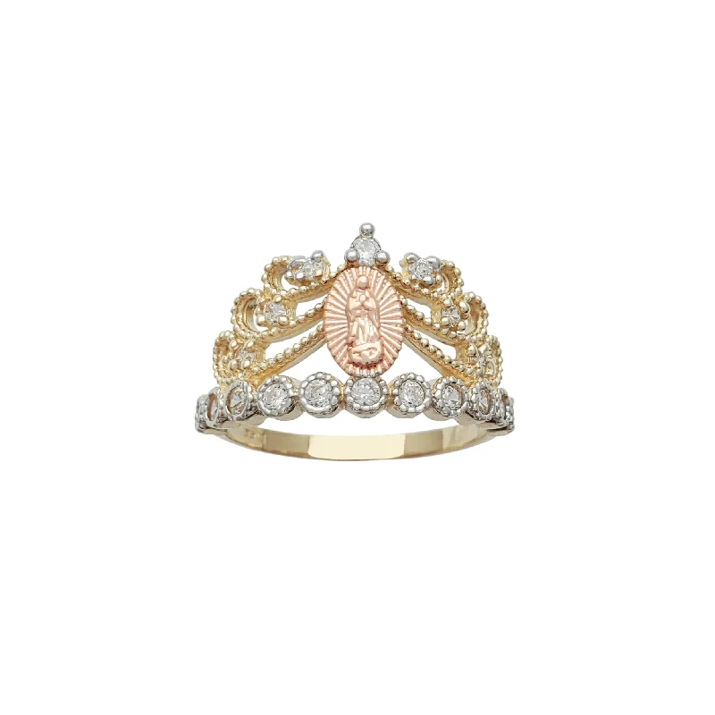 women's rings with gemstone -Tricolor Virgin Mary Crown-Tiara Ring (14K)