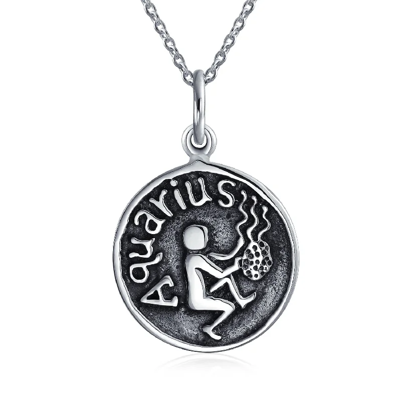 women's necklaces with long pendant -Astrology Constellation Pendant Necklace in Oxidized Sterling Silver Zodiac Medallion