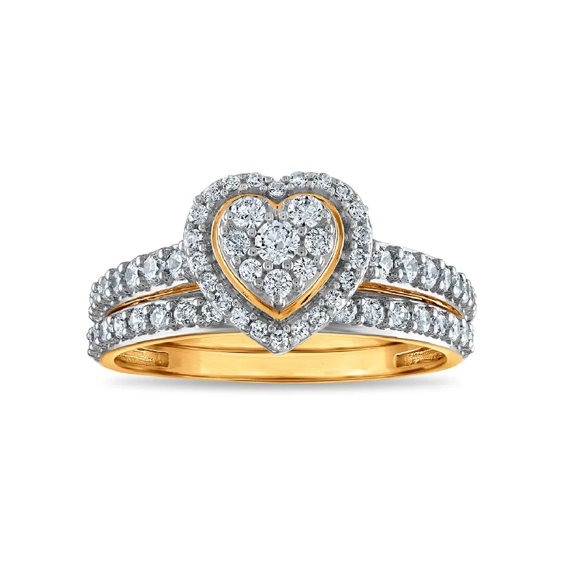 women's engagement rings silver -LoveSong EcoLove 3/4 CTW Lab Grown Diamond Heart Halo Cluster Bridal Set in 10KT Yellow Gold