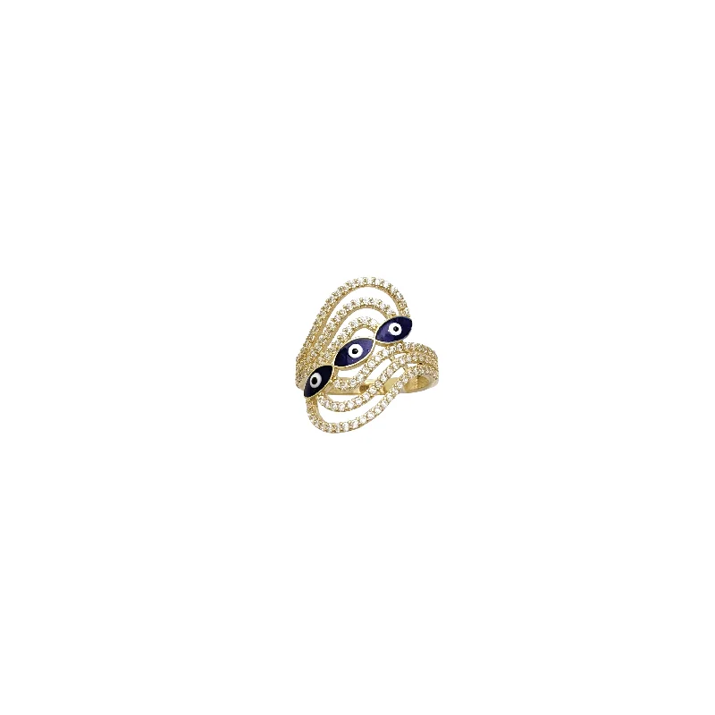 women's rings with sapphire accent -Triple Evil Eye Ring (14K)