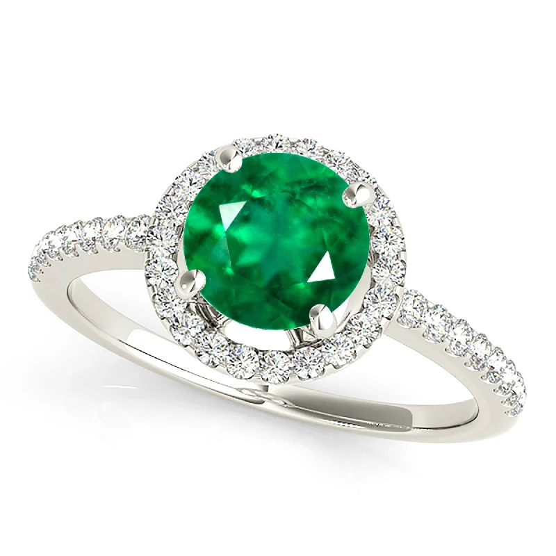 women's engagement rings with classic solitaire -2.00 ct. Genuine Emerald Ring With 0.35 ctw. Delicate Diamond Halo, Classic Thin Diamond Band