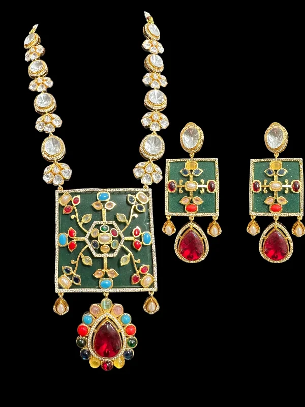 women's necklaces with emerald -DLN75 kundan necklace set - Navratan ( READY TO SHIP )