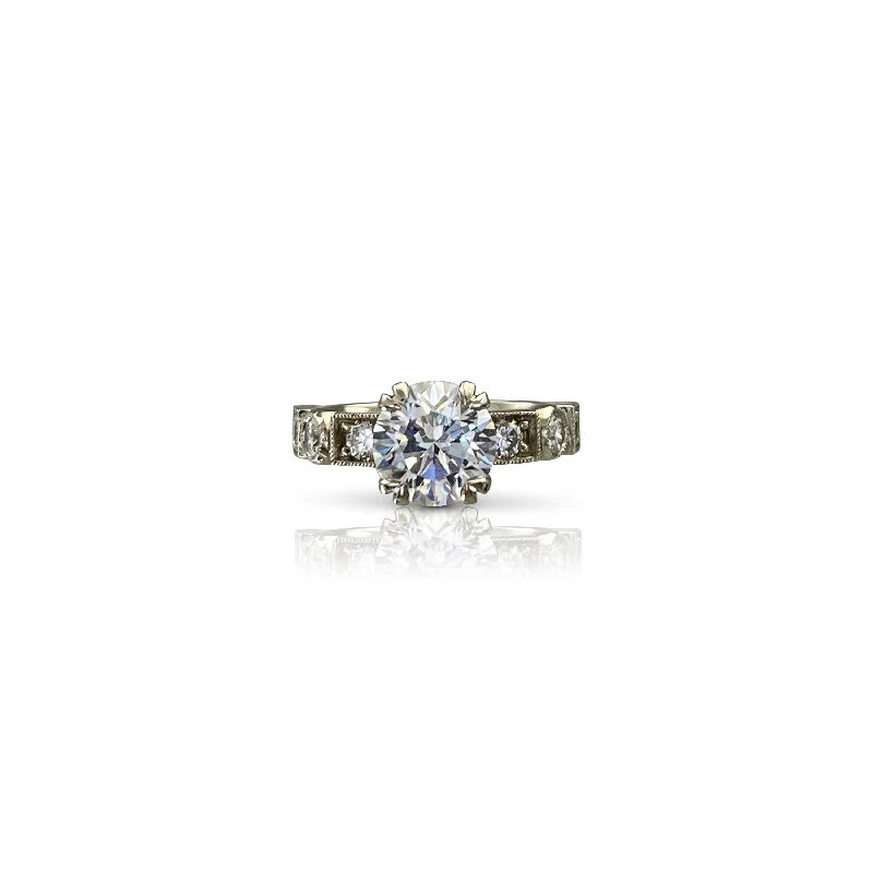 women's engagement rings with etched band -Circle Square with Diamonds Ring