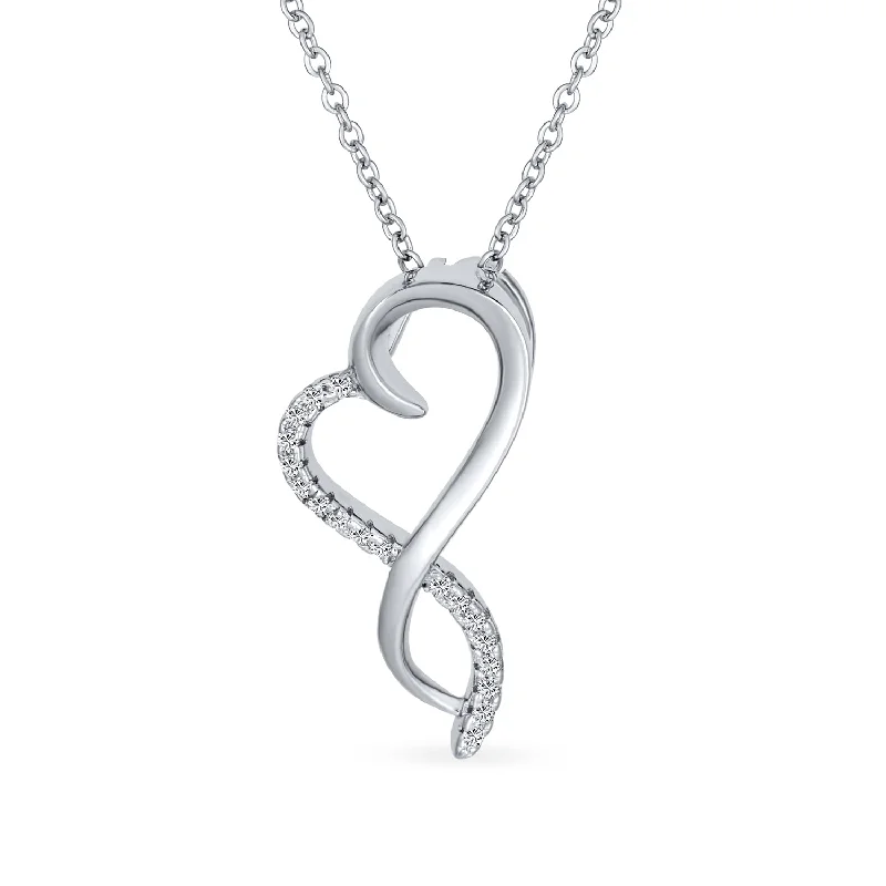 women's necklaces with silver-plated finish -Romantic Bridal Necklace with Twisted Ribbon Heart and CZ Infinity Pendant in Silver