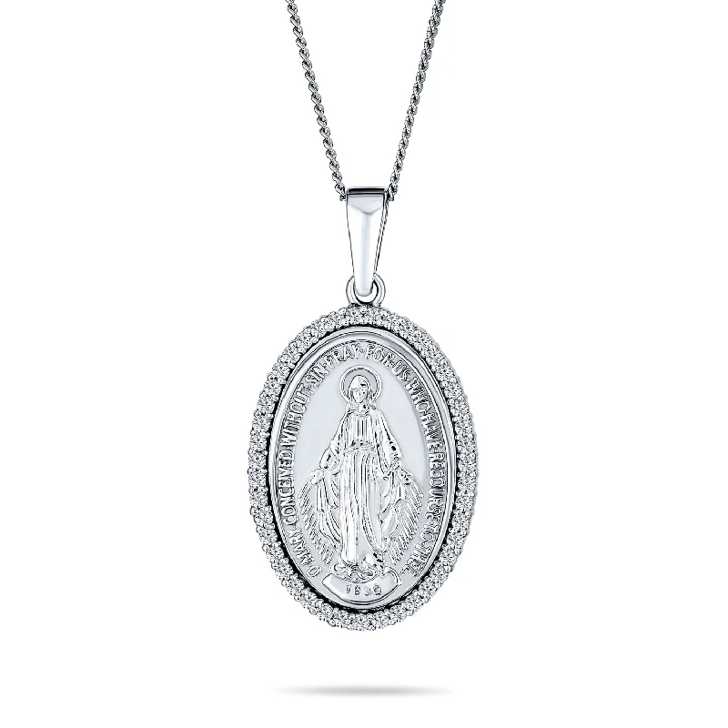 women's necklaces with diamond accents -Traditional Christian Our Lady Of Guadalupe Virgin Mary Pendant Necklace in Silver