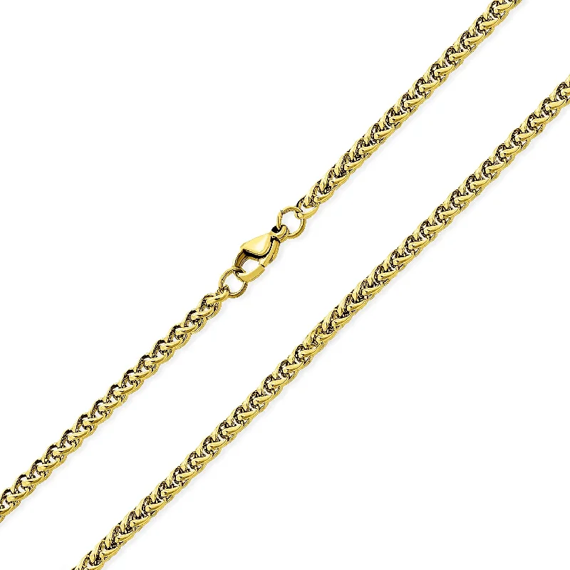 women's necklaces with chunky chain -Unisex Wheat Foxtail Chain Necklace Gold Plated Stainless Steel 20-30 Inch