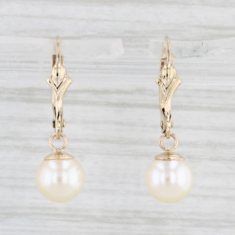 women's earrings with pearl drops -Cultured Pearl Dangle Earrings 14k Yellow Gold Lever Back Drops