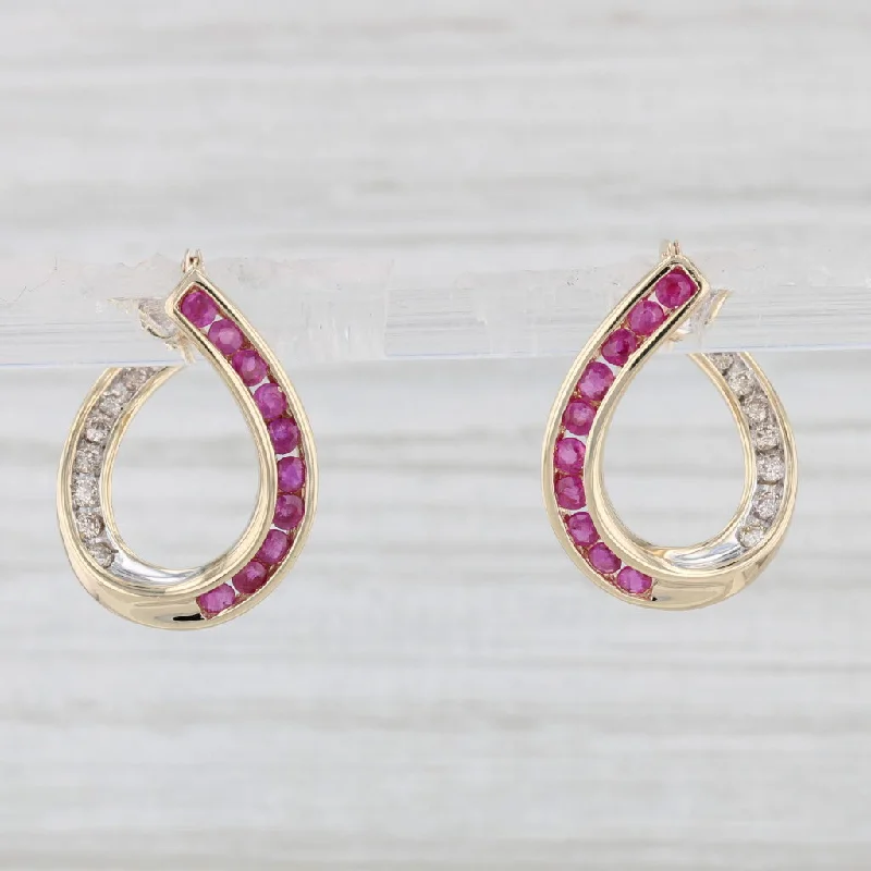 women's earrings with multi-stone accents -1.24ctw Ruby Diamond Hoop Earrings 14k Yellow Gold Snap Top Hoops