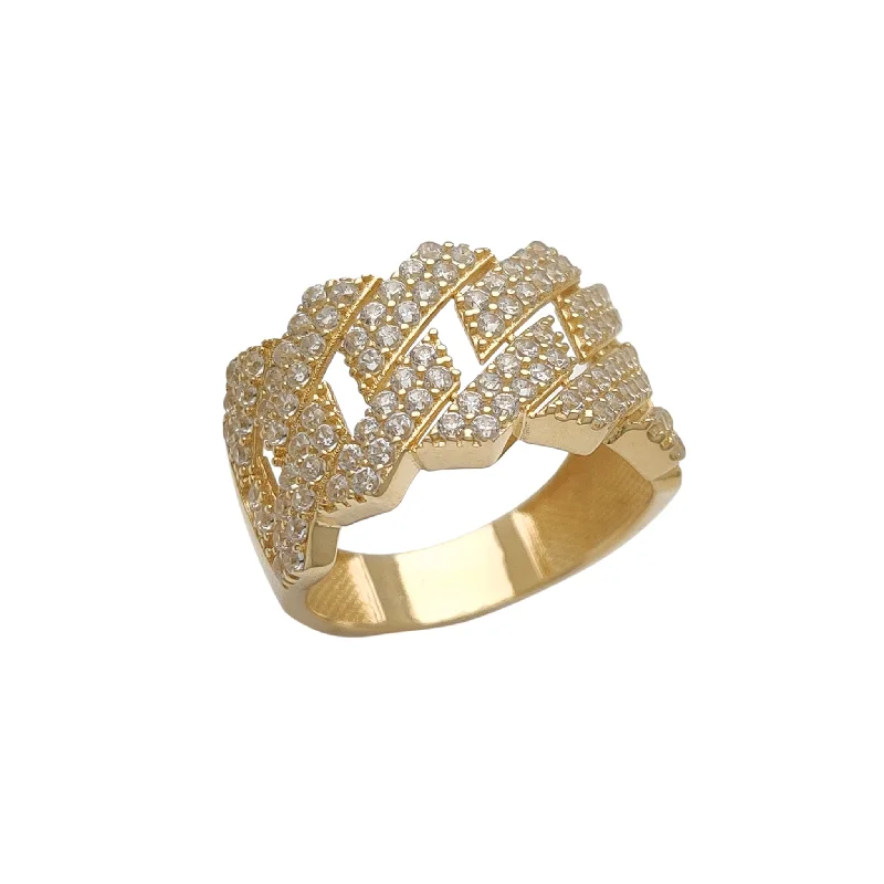 women's rings with modern twist -Iced-Out Monaco Edged Ring (14K)