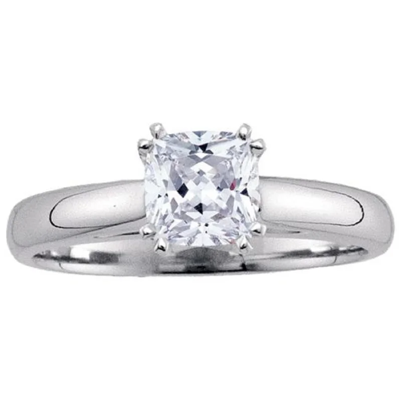 women's engagement rings with pave diamonds -Signature Certificate 1 1/2 CTW Cushion Diamond Solitaire Ring in 14KT White Gold