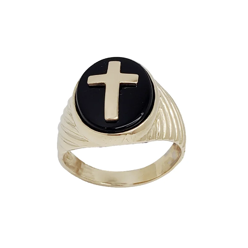 women's rings with pearl -Black Ice Cross Ring (14K)