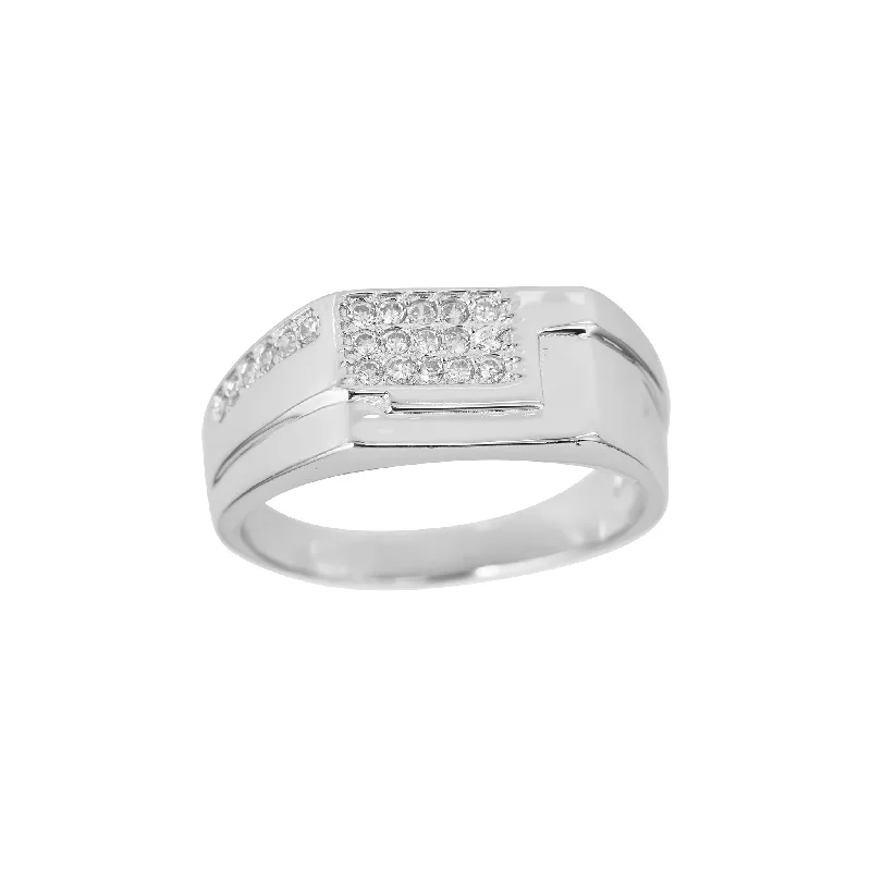 women's rings with solitaire diamond -Textured Stone-Set Men's Ring (Silver)