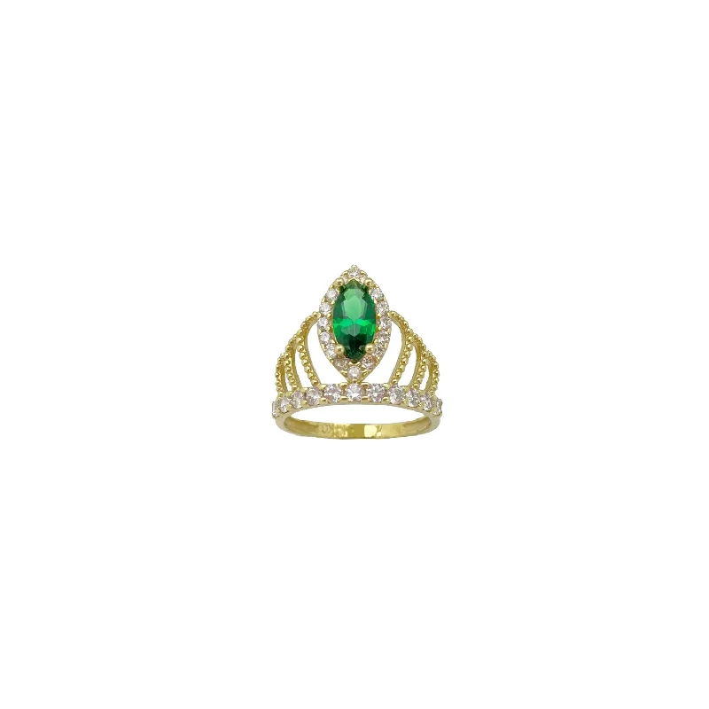 women's rings with wide band -Green Zirconia Marquise Tiara Ring (14K)