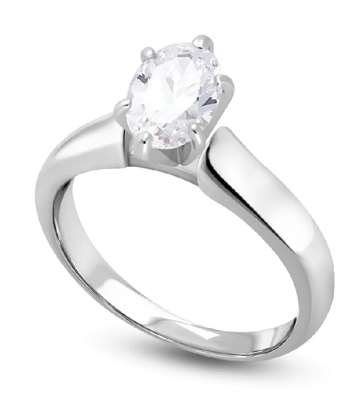 women's engagement rings with solitaire diamond -Signature Certificate 1/2 CTW Oval Diamond Solitaire Ring in 14KT White Gold