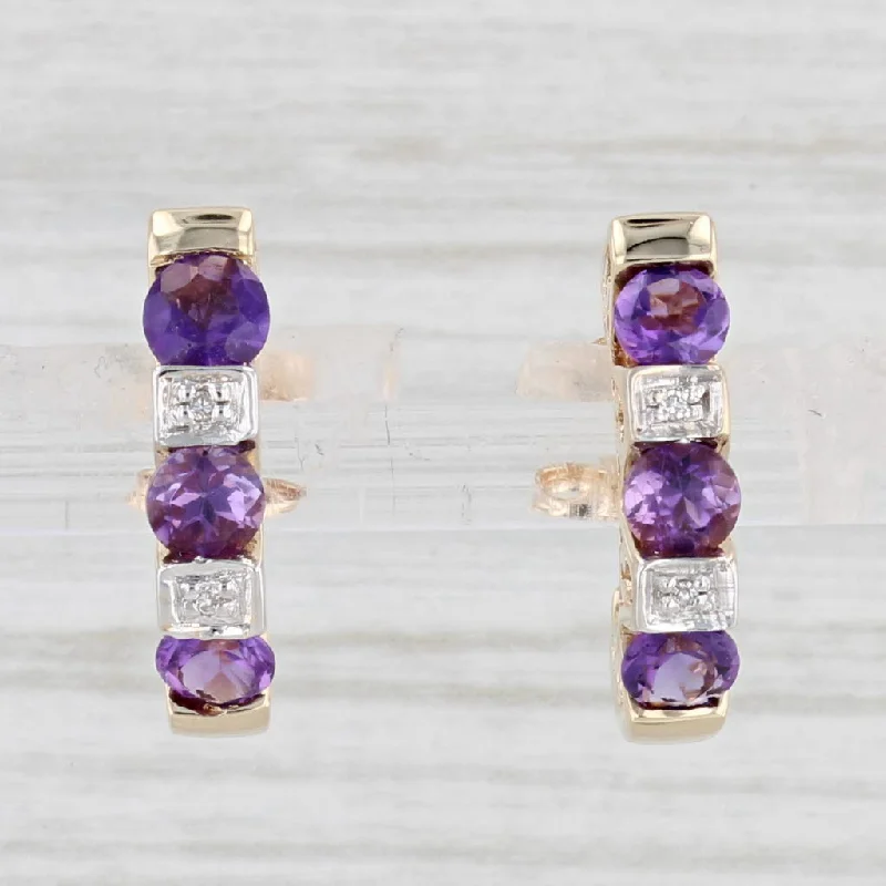 women's earrings silver -1.20ctw Amethyst Diamond Journey J-Hook Earrings 10k Yellow Gold