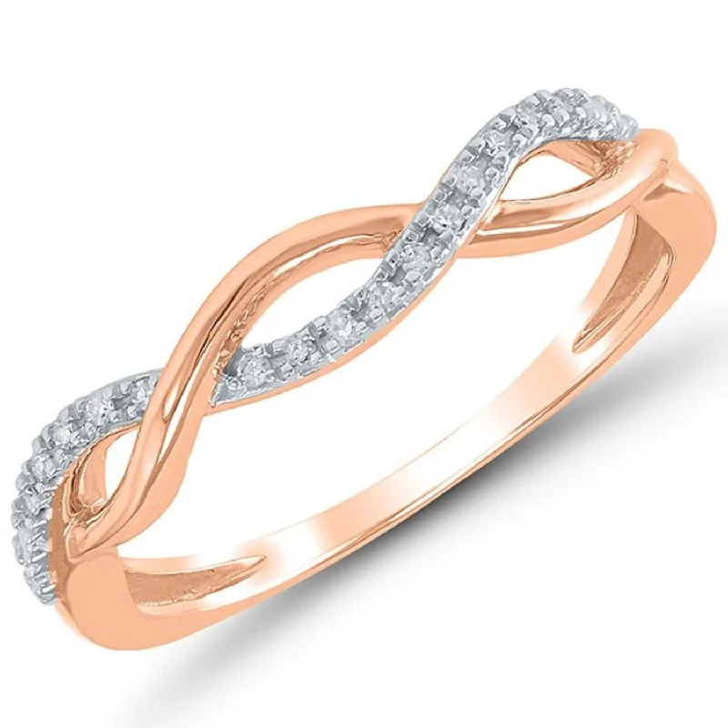 women's engagement rings with white gold band -1/20 CTW Diamond Twist Ring in 10KT Rose Gold