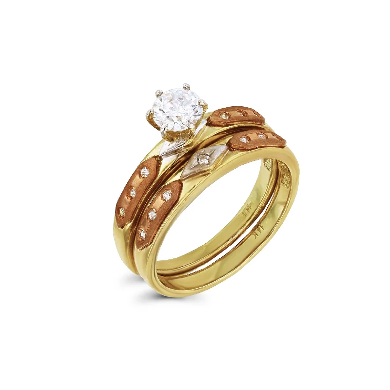 women's rings with long-lasting finish -Tricolor CZ Two-Piece Set Ring (14K)