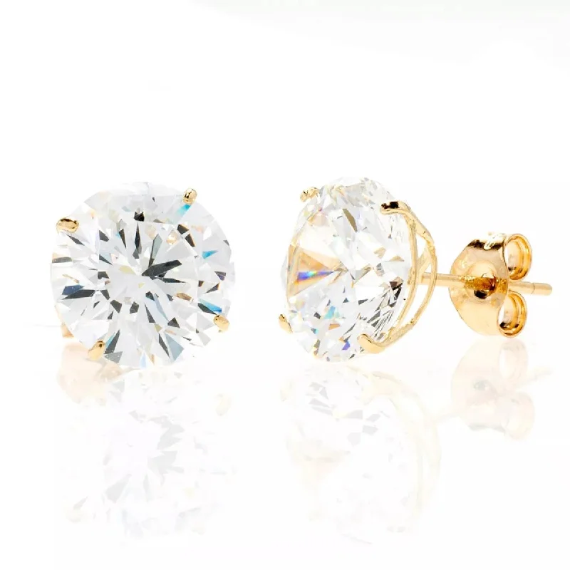 women's earrings with vintage-inspired design -14k Yellow Gold Round Clear CZ Stud Earrings