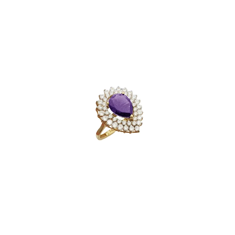 women's rings gold -Purple Teardrop Ring (14K)