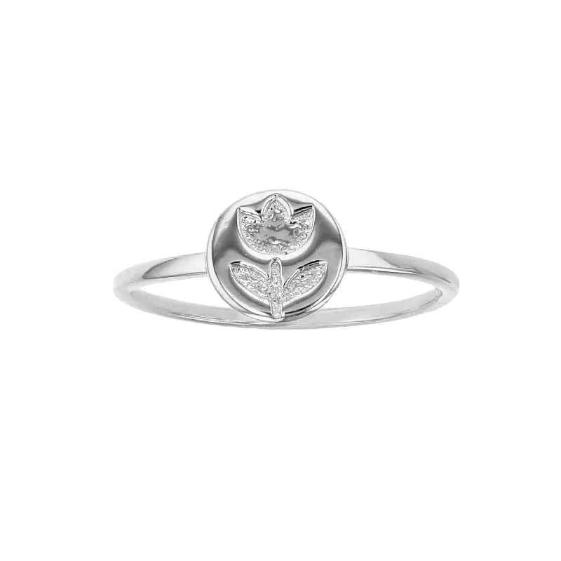 women's rings with modern silver band -Round Long Stem Ring (Silver)