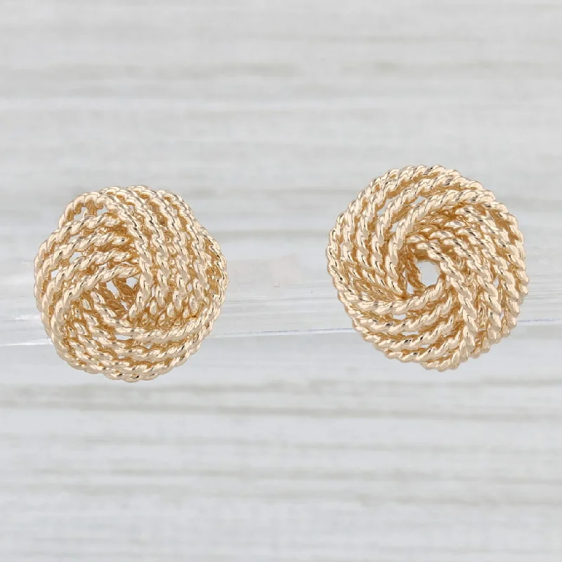 women's earrings with chic pearls -Knot Stud Earrings 14k Yellow Gold Rope Etched Design