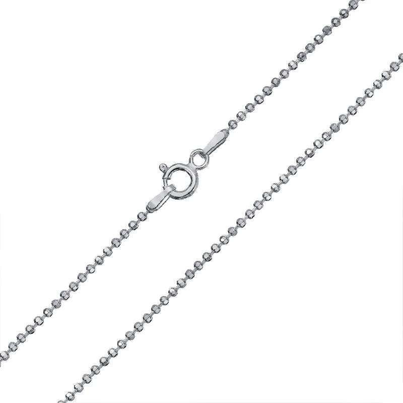 women's necklaces with smooth finish -Sterling Silver Sparkle Diamond Cut Bead Chain Necklace 16-24 Inch Italy Made