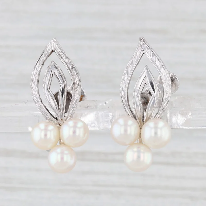 women's earrings with elongated design -Vintage Mikimoto Cultured Pearl Cluster Earrings Sterling Silver Screw Back