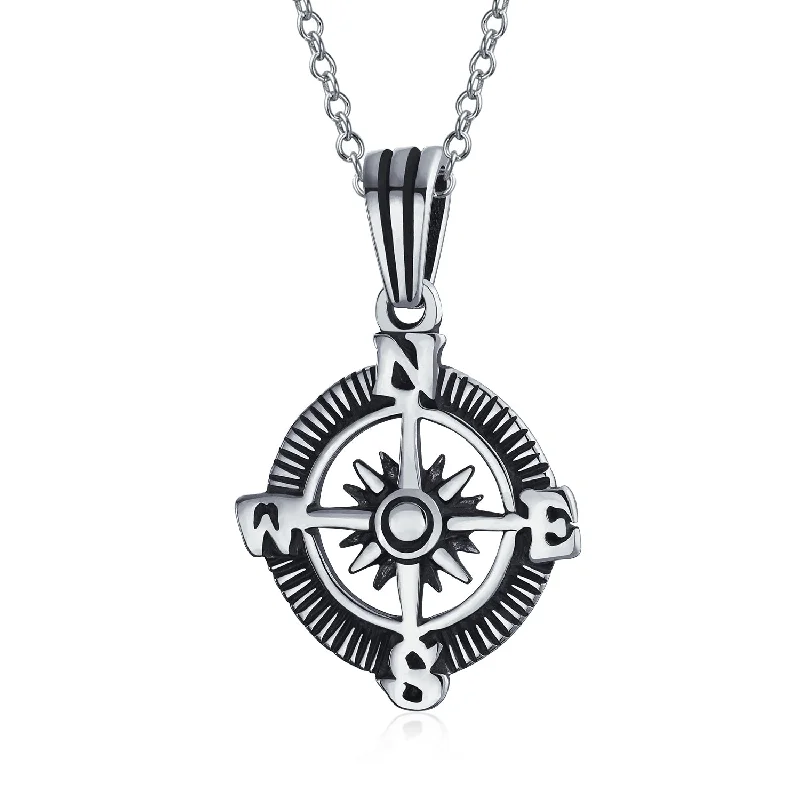 women's necklaces with sapphire -Unisex Viking Compass Pendant Necklace in Oxidized Sterling Silver for Men