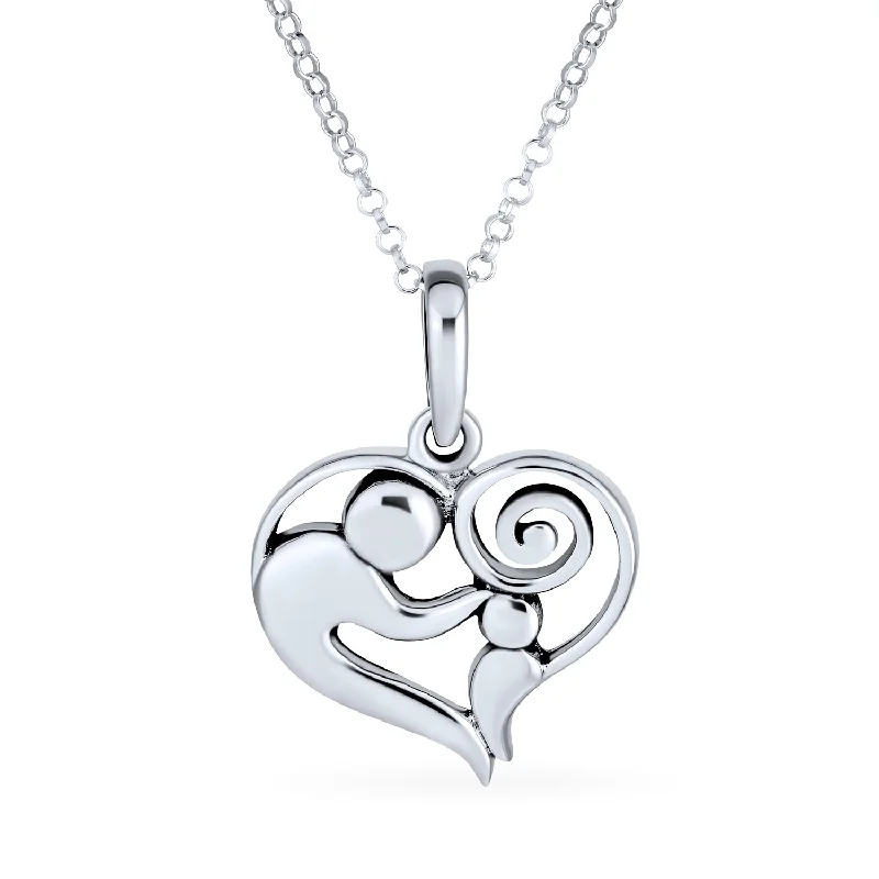 women's necklaces with gold-plated finish -Family Heart Shape Pendant Necklace for Mom or Wife Sterling Silver