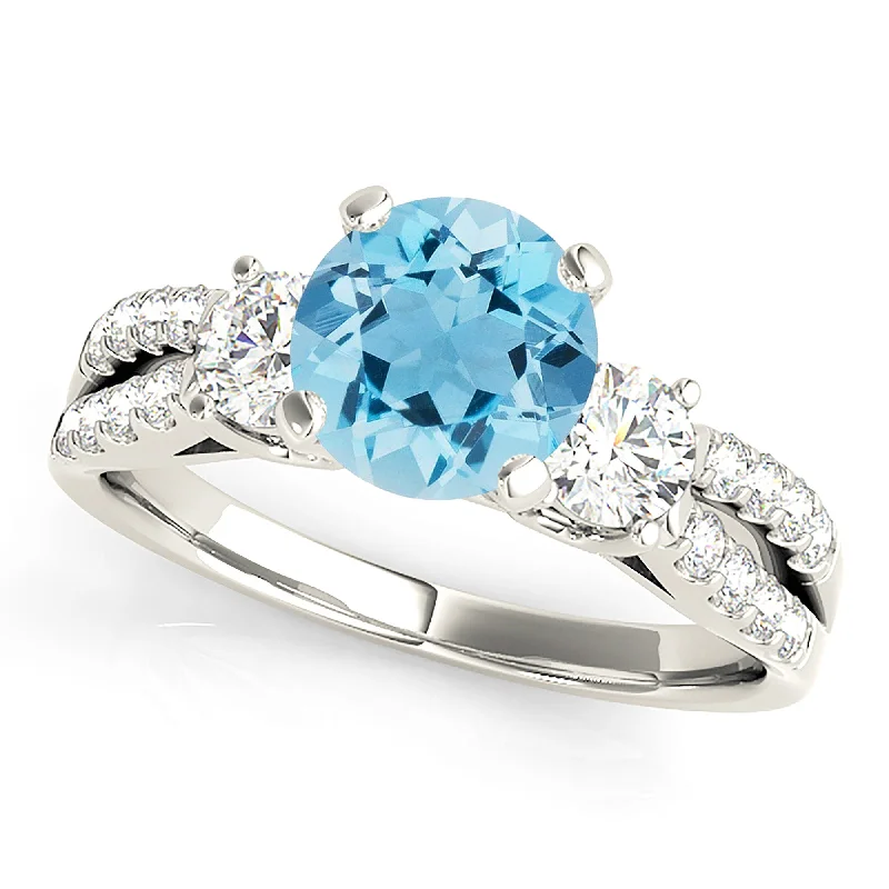 women's engagement rings with sapphire accent -2.00 ct. Genuine Aquamarine Ring With 0.50 ctw. Side Accent Diamonds