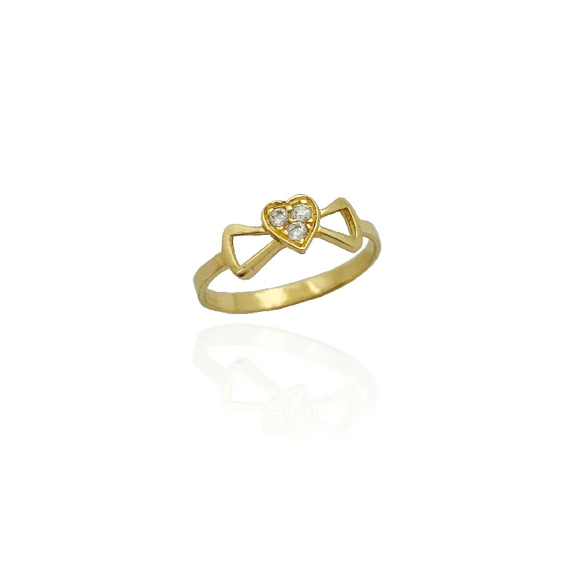 women's rings with tapered band -Baby-Sized Heart Bowtie Ring (14K)