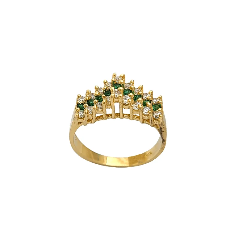 women's rings with halo ring -Green Zirconia 3-Row Rooftop Setting Ring (14K)