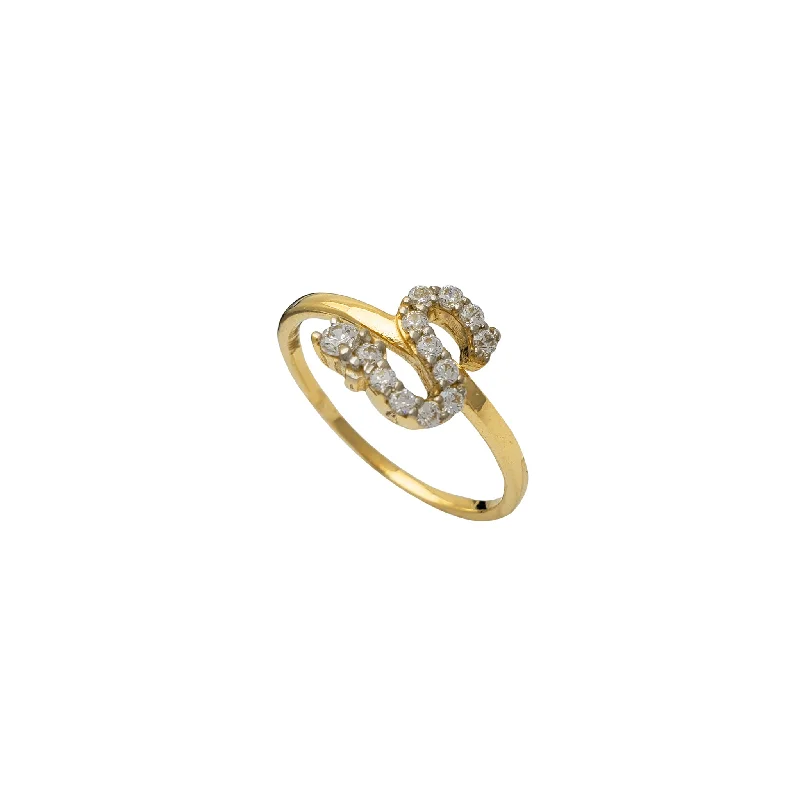 women's rings with adjustable band -Zirconia Initial Letter "S" Solitaire Ring (14K)