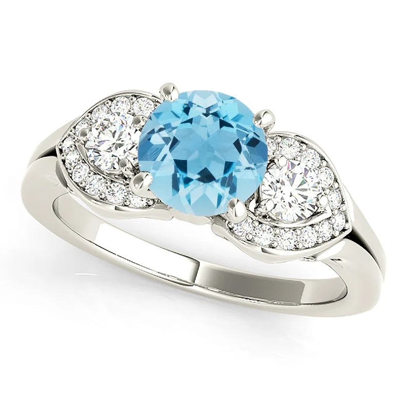 women's engagement rings with fancy-colored diamonds -1.10 ct. Genuine Aquamarine Vintage Ring With 0.40 ctw. Diamonds