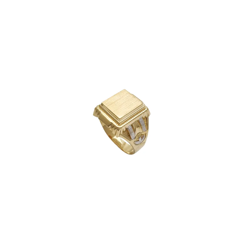 women's rings with engraved details -Two-tone Textured Signet Ring (14K)