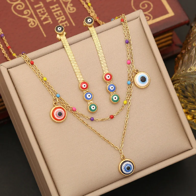 women's bracelets with elegant finish -Vacation Simple Style Eye Stainless Steel Enamel Bracelets Earrings Necklace