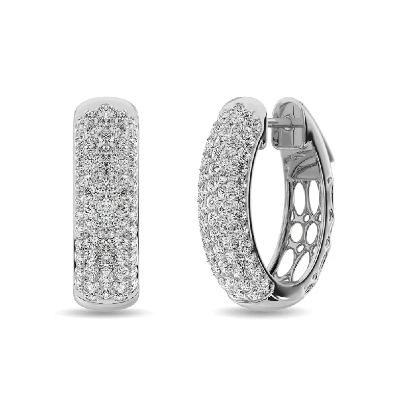 women's earrings with delicate design -Diamond 2 1/10 ct tw Hoop Earrings in 14K White Gold