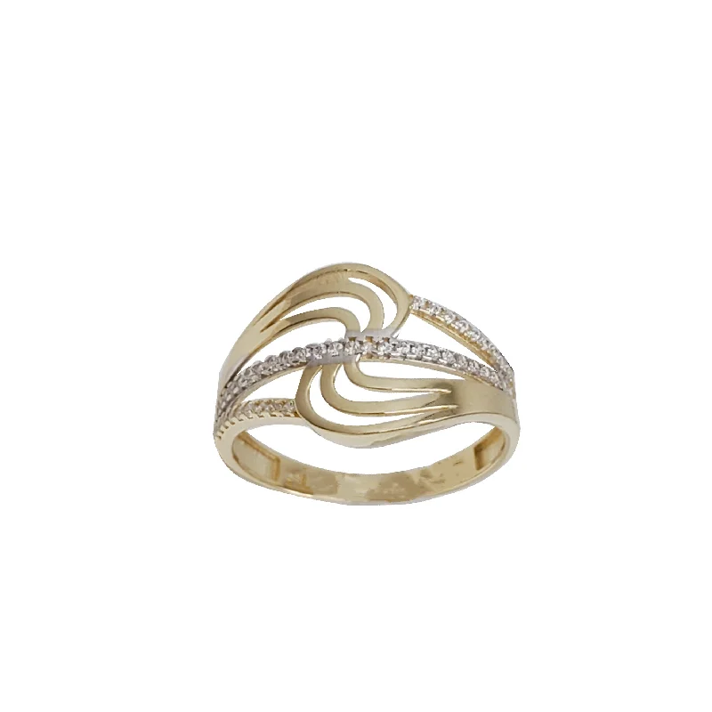 women's rings with intricate design -Two-Toned CZ Helical Wave Ring (14K)