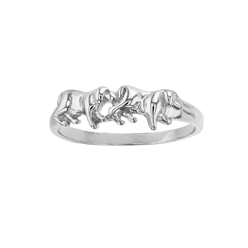 women's rings with solitaire diamond -Walking Dogs Ring (Silver)