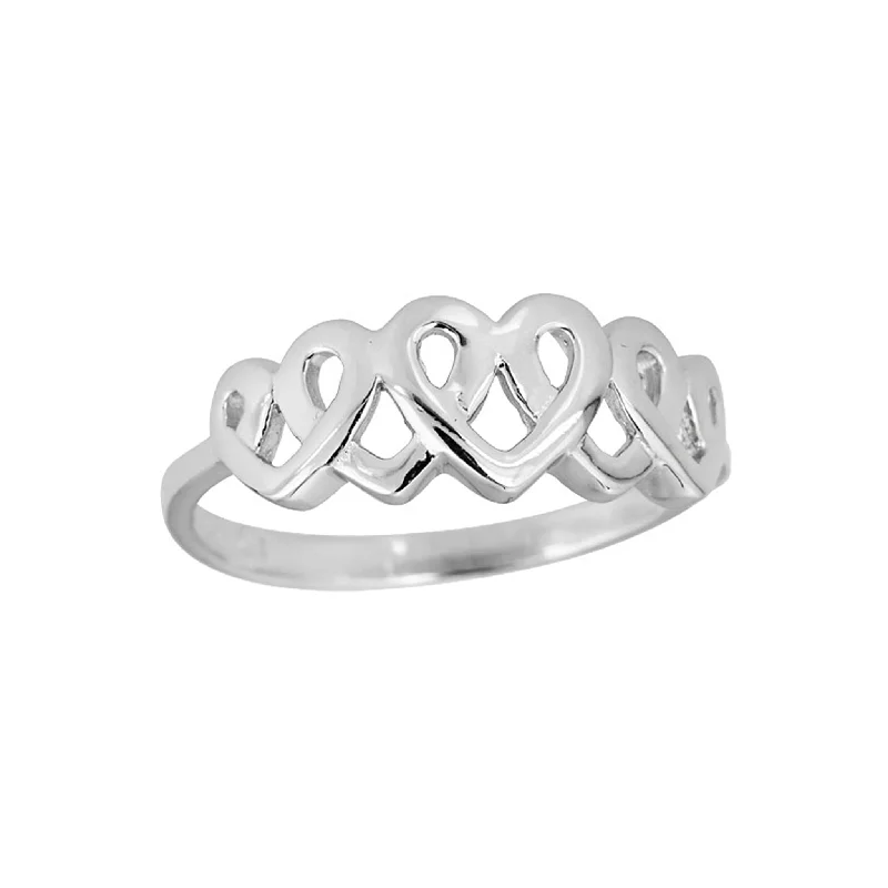 women's rings with filigree band -Interlocking Hearts Ring (Silver)