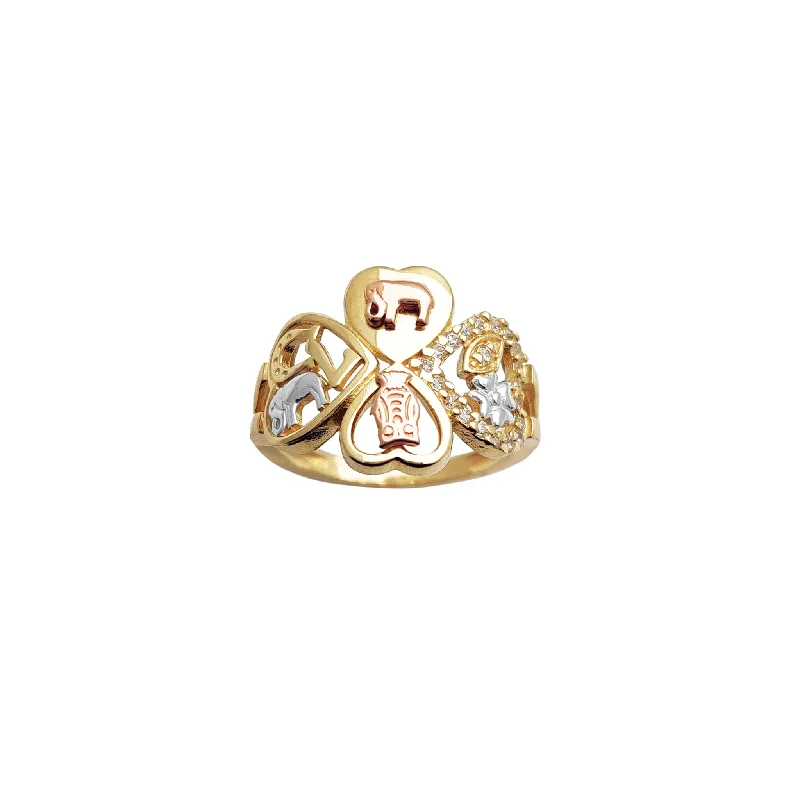 women's rings with bezel setting -Tricolor Zirconia 7 Potential Lucky Hearts Ring (14K)