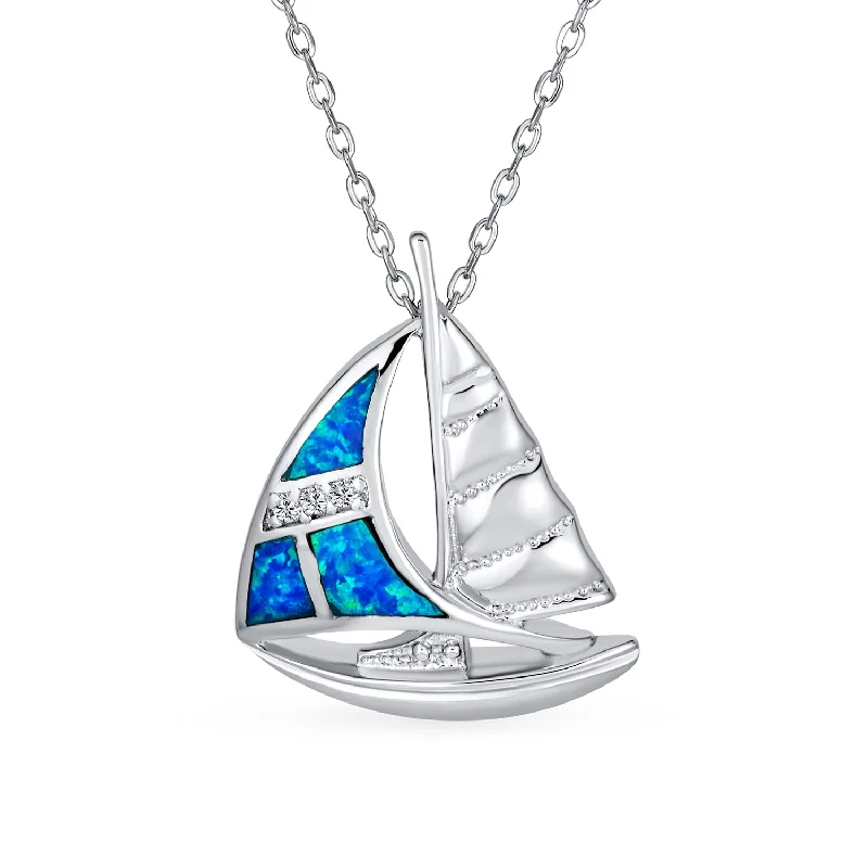 women's necklaces with bold chain -Blue Opal Sailboat Pendant Necklace Sterling Silver Nautical Boat Jewelry