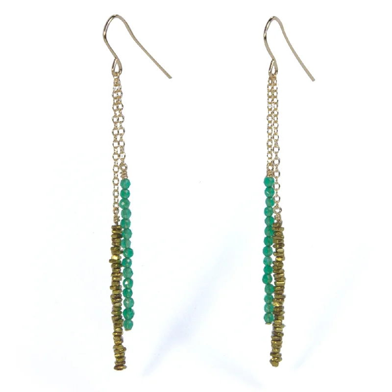 women's earrings with minimalist design -Green Agate Beaded Earrings