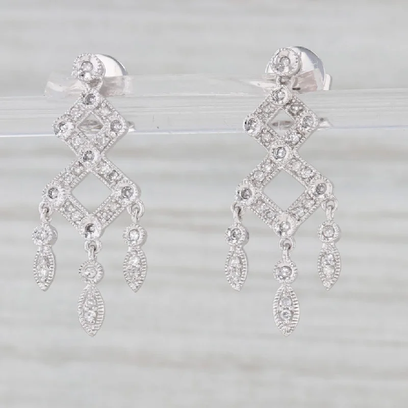 women's earrings with dangling design -0.20ctw Diamond Cross Hatch Drop Earrings 14k White Gold