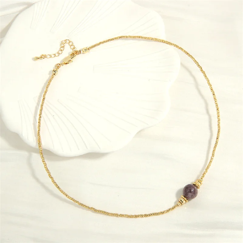 Lepidolite Miyuki Bead Necklace