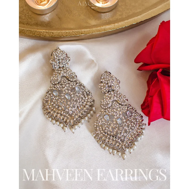 women's earrings with luxury pearl design -Mahveen Earrings - Silver