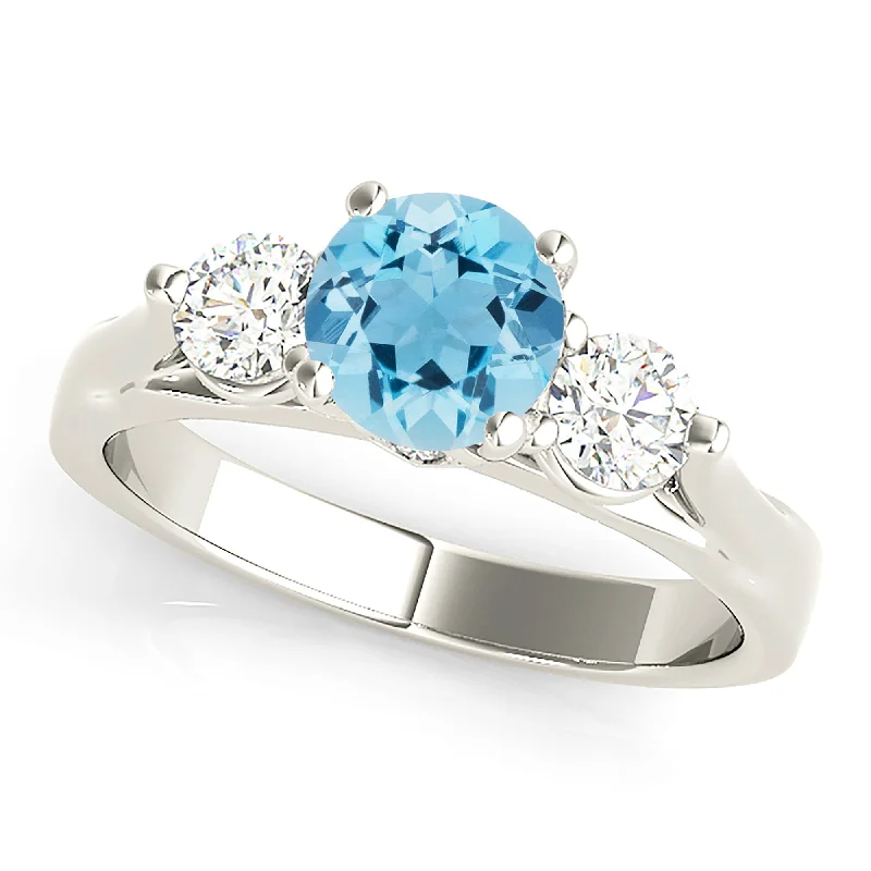 women's engagement rings with diamond halo -1.10 ct. Genuine Aquamarine with 0.40 ctw. Side Diamonds