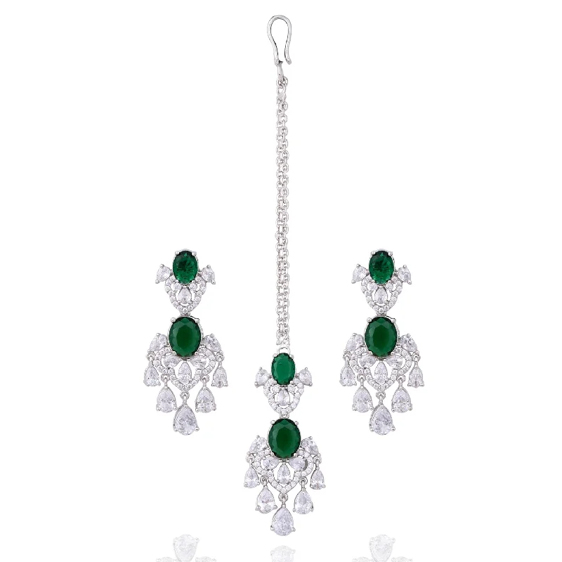 women's earrings with hoop and stud combo -Reeta Earrings & Teekah Set - Emerald