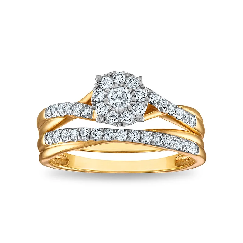 women's engagement rings with gemstone accent -1/2 CTW Diamond Cluster Bridal Set Ring in 10KT Yellow Gold