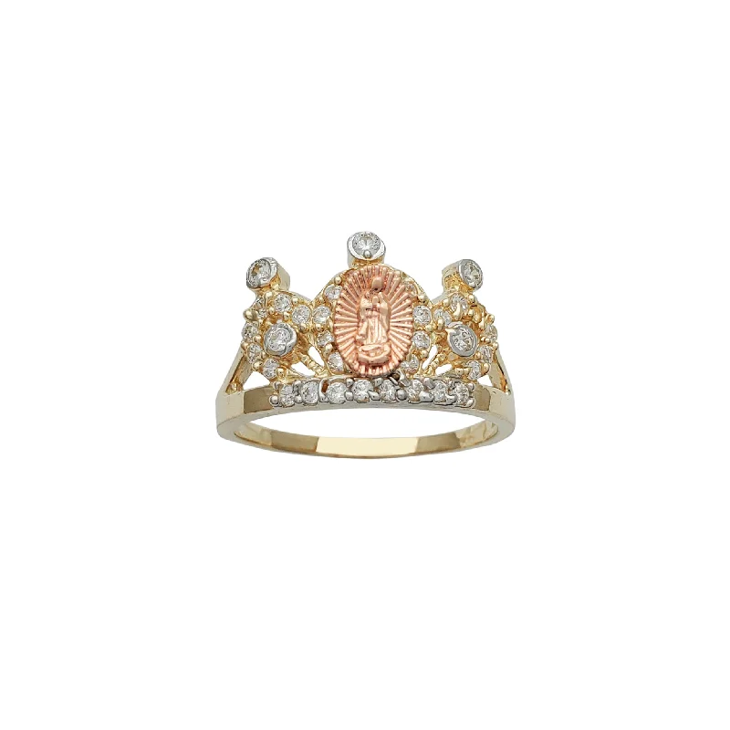 women's rings with engagement style -Tricolor Virgin Mary Crown-Tiara Ring (14K)